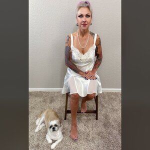 90s Victoria's Secret Chemise Ivory Bridal Pinup Boudoir Sparkle Chiffon Vintage